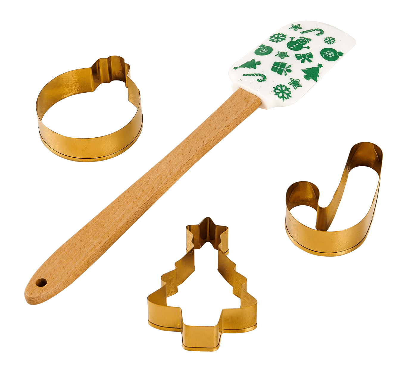 X-MAS Set à pâtisserie 4P. spatule avec 3 emporte-pièces doré, multicolore