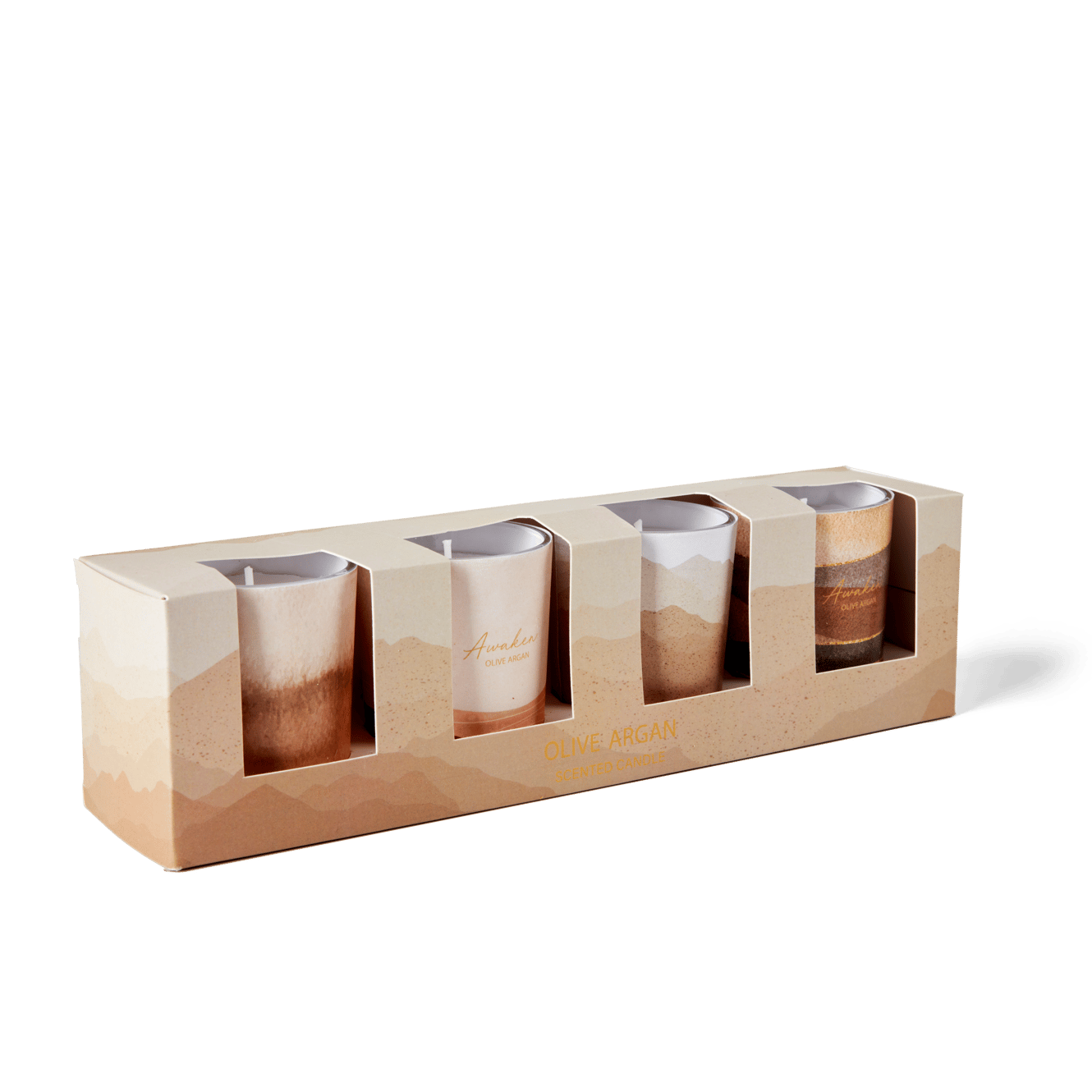 MIRA Set de 4 bougies parfumées brun, crème, beige