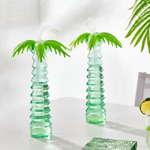 PALMTREE Trinkbecher mit Trinkhalm Grün