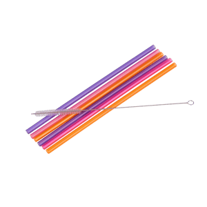 SLURP Herbruikb.rietjes set van 6 mix van 3 kleuren oranje, paars, roze L 23 cm