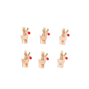 RED NOSES Decoratieve clip set van 6 rood, naturel