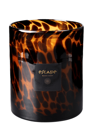 ESCAPE BLACK OUDH Bougie parfumée dans un verre noir, brun, ocre