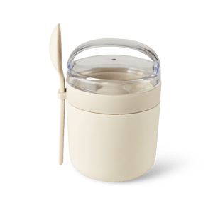 FRESHMOOD Tarro de desayuno con cuchara blanco, marrón, verde A 13 cm - Ø 9 cm