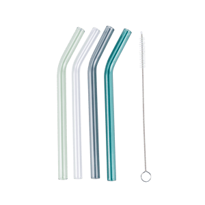 COLOR MIX Palhas conjunto de 4 com escova de limpeza cinzento, verde, azul, transparente L 14 cm