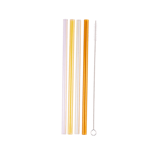 COLOR SUNNY Strohhalme Set von 4 Mit Reinigungsbürste Orange, Gelb, Transparent, Rosa L 20 cm