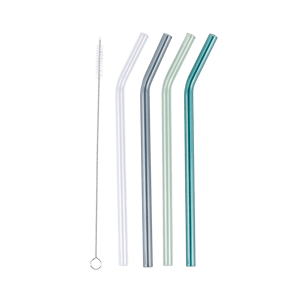 COLOR JUNGLE Rietjes set van 4 met reinigingsborstel grijs, groen, blauw, transparant L 20 cm