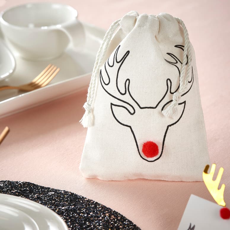 REINDEER  Sachet noir, blanc, rouge Larg. 11 x Long. 16 cm