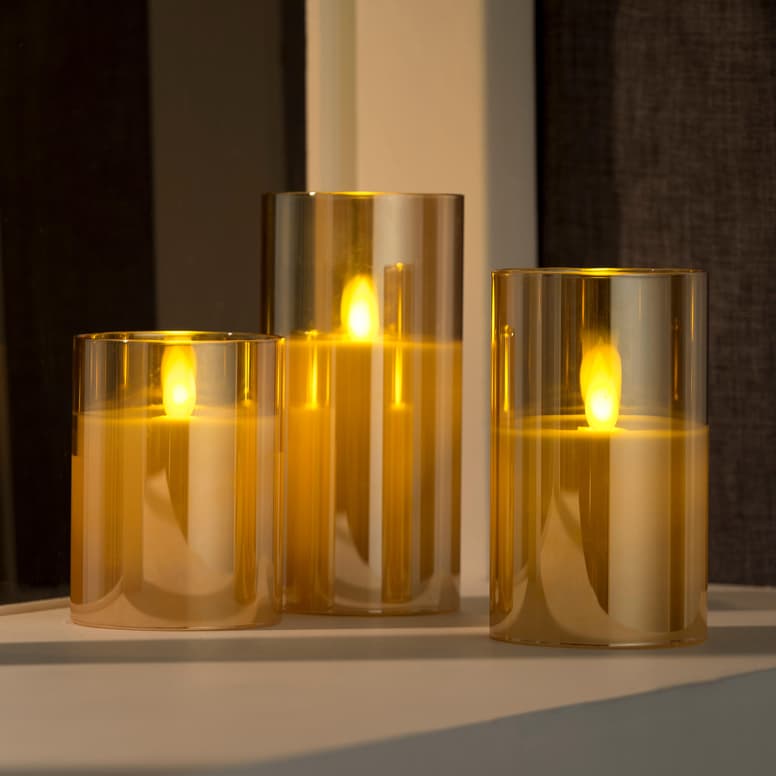 ION LED-Kerzen Set von 3 Amber Ø 7,5 cm