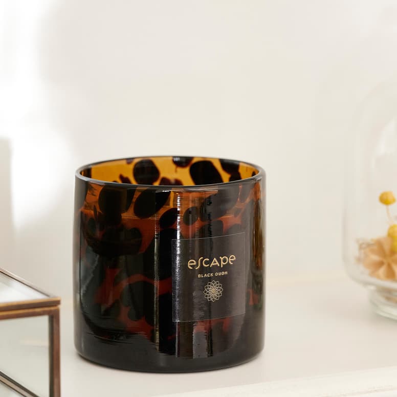 ESCAPE BLACK OUDH Candela profumata in vaso nero, marrone, multicolore H 8 cm - Ø 8 cm