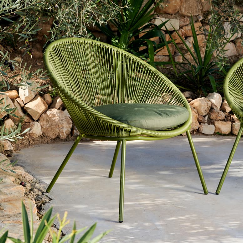 PAPAYO Lounge stoel met kussen groen H 76 x B 78 x D 68 cm