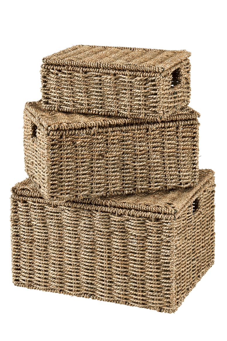 SEAGRASS Opbergmand S met deksel naturel H 13 x B 30 x D 19 cm