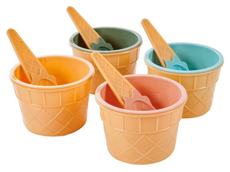 GELATO Copette per gelato set di 4 con cucchiaino vari colori H 6,5 cm - Ø 9,5 cm