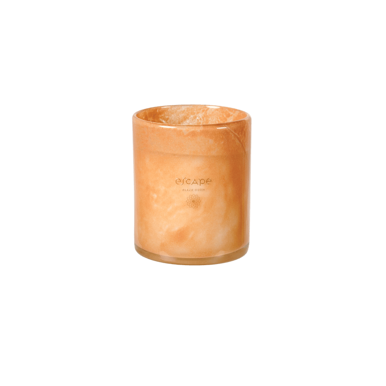 ESCAPE BLACK OUDH Candela profumata in vaso bianco, rosa antico H 10 cm - Ø 8,5 cm