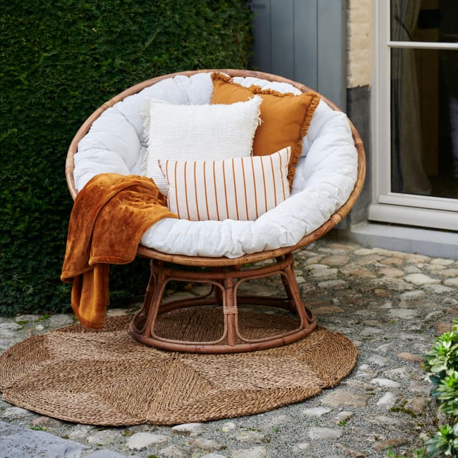 Onderzoek Ruilhandel Bijwerken PAPASAN Lounge stoel naturel, gebroken wit H 85 x B 102 x D 110 cm - Ø 113  cm | CASA
