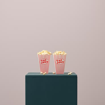 CINEMA Popcorn beker set van 8 wit, rood H 16 x B 10 x D 10 cm