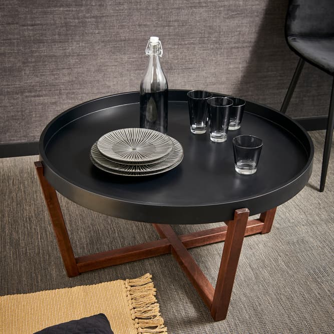 DRACO Table de salon noir, brun H 40 cm - Ø 84 cm