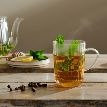 PAUSA Bicchiere tè, manico trasparente H 10,5 cm - Ø 8,3 cm