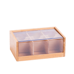 PANDA Caixa para chá com 6 compartimentos transparente, natural H 9 x W 22 x D 15 cm