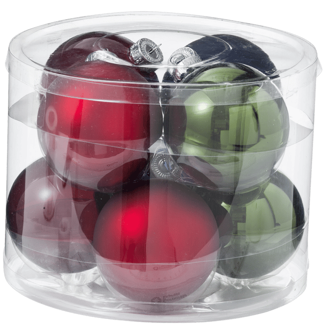 MERRY XMAS Kerstballen set van 8 bruin, rood, groen, blauw Ø 7 cm