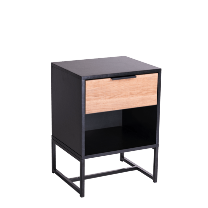 TRENTON Table de chevet noir, naturel H 55,5 x Larg. 40 x P 34 cm