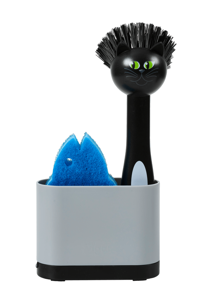 CAT Escova loiça/suporte com esponja preto H 23 x W 13,5 x D 8 cm