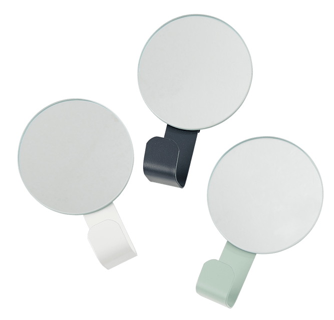 DESIGN Haak met spiegel 3 kleuren wit, grijs, munt H 14 cm - Ø 9 cm