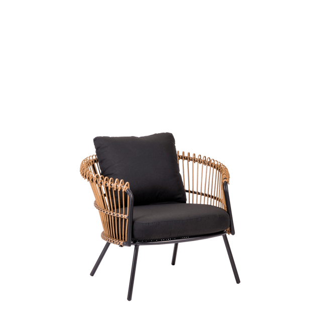 LARGOW Lounge Sessel Schwarz, Naturell H 72 x B 82 x T 90 cm