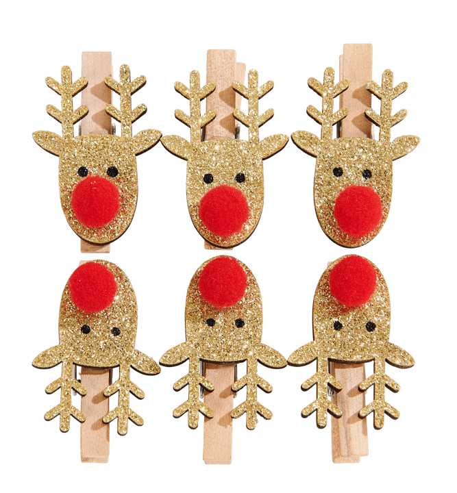 NOSY Decoratieve clip set van 6 rood, naturel H 4 x B 3 cm
