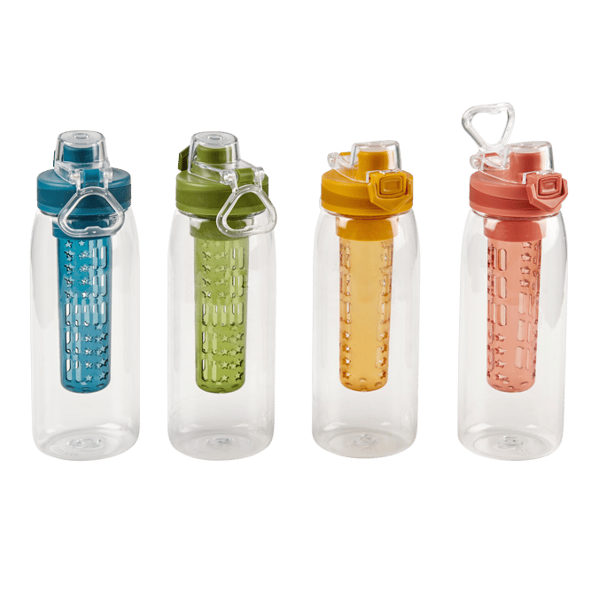 LUNCHTIME Drinkfles met infuser 4 kleuren groen, blauw, oker, terracotta H 24 cm - Ø 7,5 cm