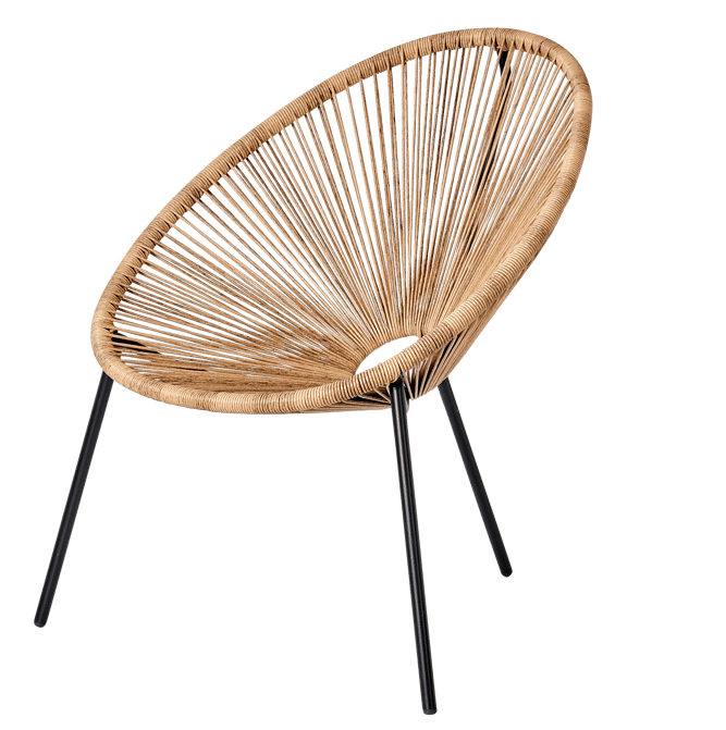 Lounge stoel zwart, naturel H 82 x 75 x D 69 cm | CASA