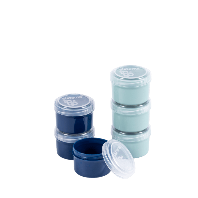 RENEW 3 pots pour vinaigrette sistema bleu clair, bleu foncé H 10,5 x Larg.  5 x P 4,5 cm