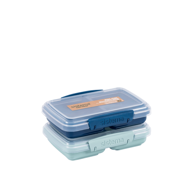 RENEW Snackdoosje met verdeling sistema lichtblauw, donkerblauw H 4 x B 17 x D 11,5 cm