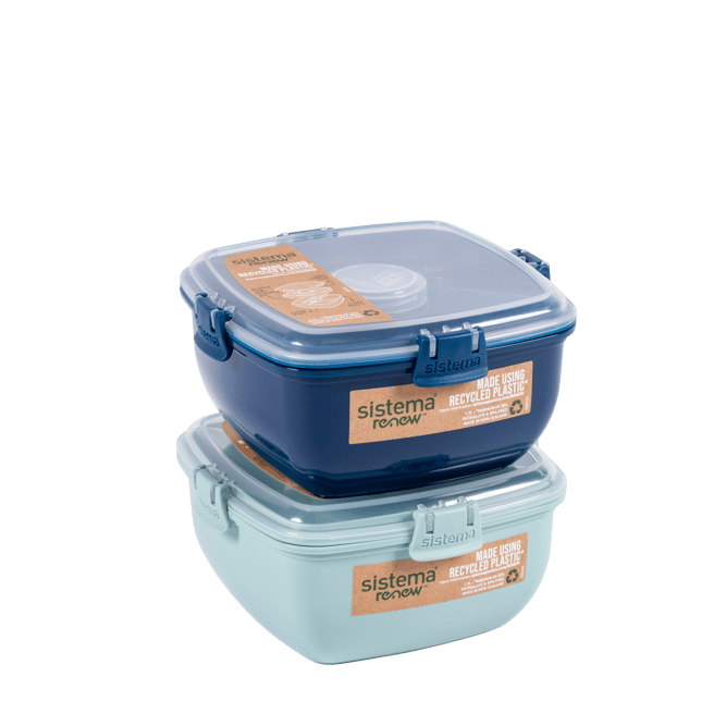RENEW Boîte à lunch avec compartiments sistema bleu clair, bleu foncé H 8 x Larg. 15,5 x P 15,5 cm