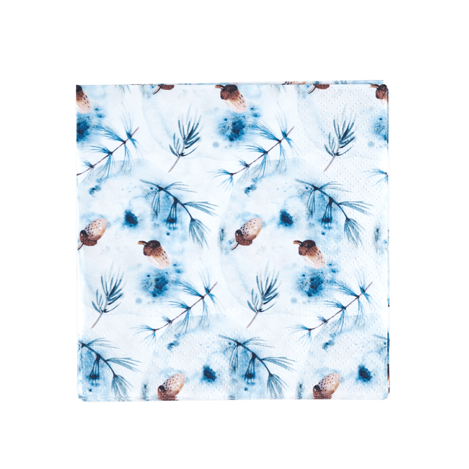 WINTER ACORNS Set van 20 servetten blauw B 33 x L 33 cm
