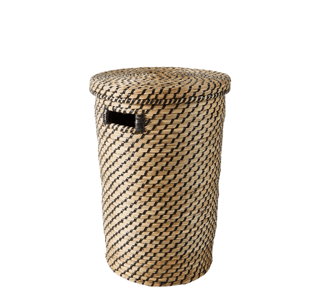 voorzetsel Tranen Burger SAMOURAI Linnenmand met deksel zwart, naturel H 49 cm - Ø 32 cm | CASA