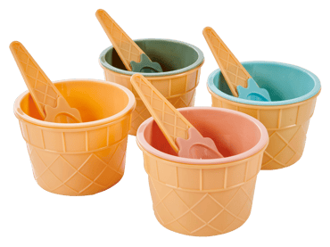 GELATO Copette per gelato set di 4 con cucchiaino vari colori H 6,5 cm - Ø 9,5 cm