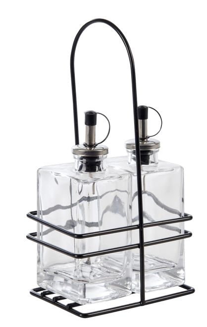 BISTRO Bottiglia olio/aceto in supporto nero, trasparente H 18,5 x W 13 x D 8,5 cm