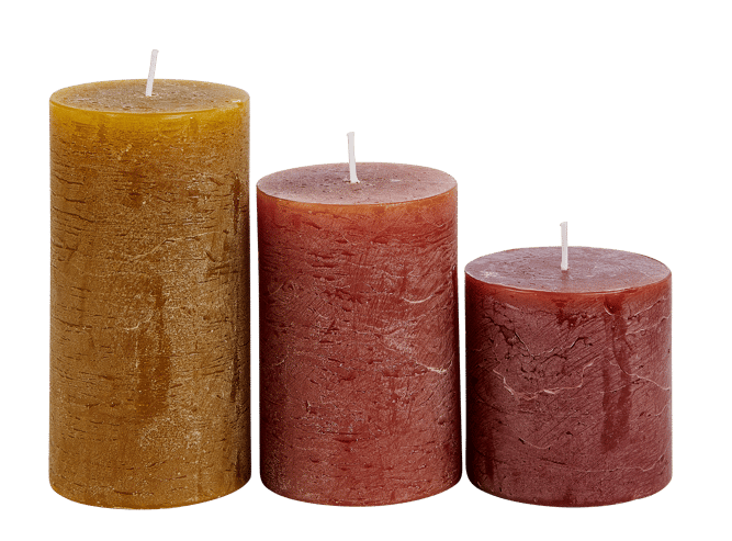 RUSTIC Kaarsen set van 3 rood, groen H 7 cm - 7 cm CASA