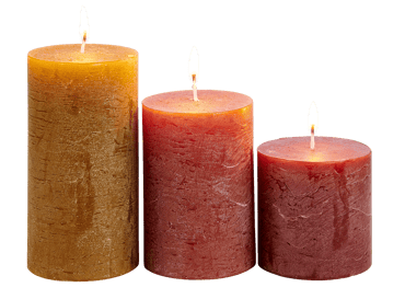 RUSTIC Kaarsen set van 3 bruin, rood, groen H 7 cm - Ø 7 cm