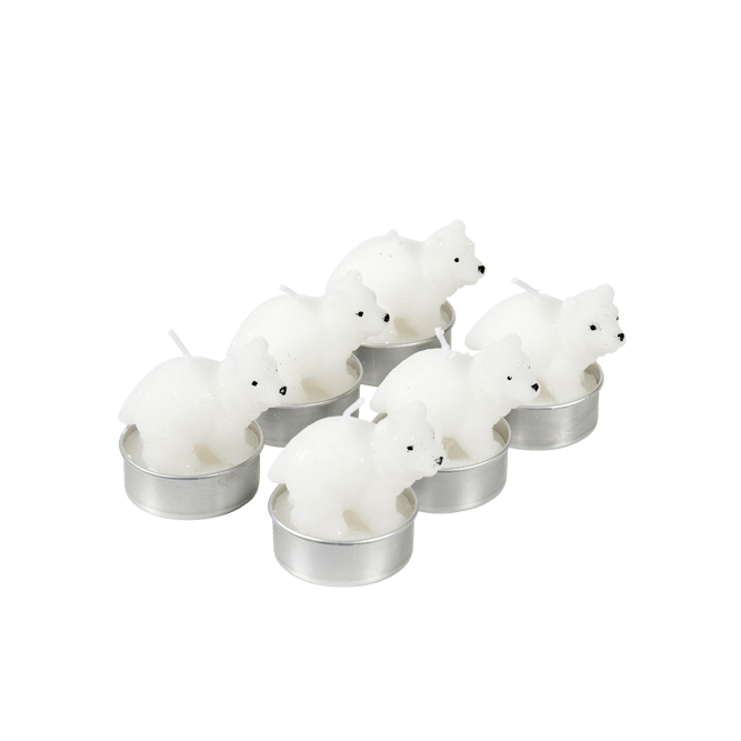 POLA 6 bougies chauffe-plat ours blanc blanc H 4,5 cm - Ø 3,5 cm