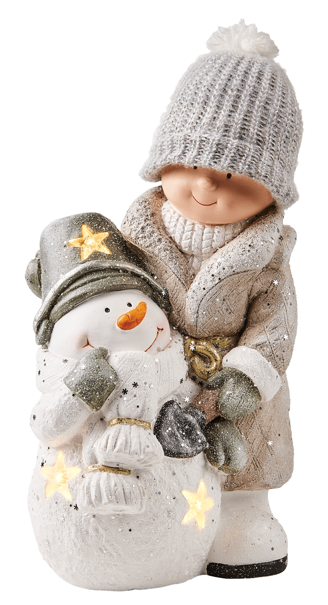 SNOWMAN Figurine décorative avec LED gris H 42 x Larg. 26 x P 21 cm