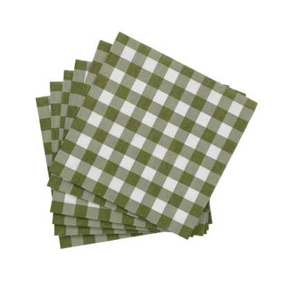 CHECK GREEN Set de 20 serviettes vert Larg. 33 x Long. 33 cm