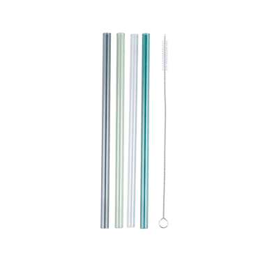 COLOR SUNNY Rietjes set van 4 met reinigingsborstel grijs, groen, blauw, transparant L 20 cm